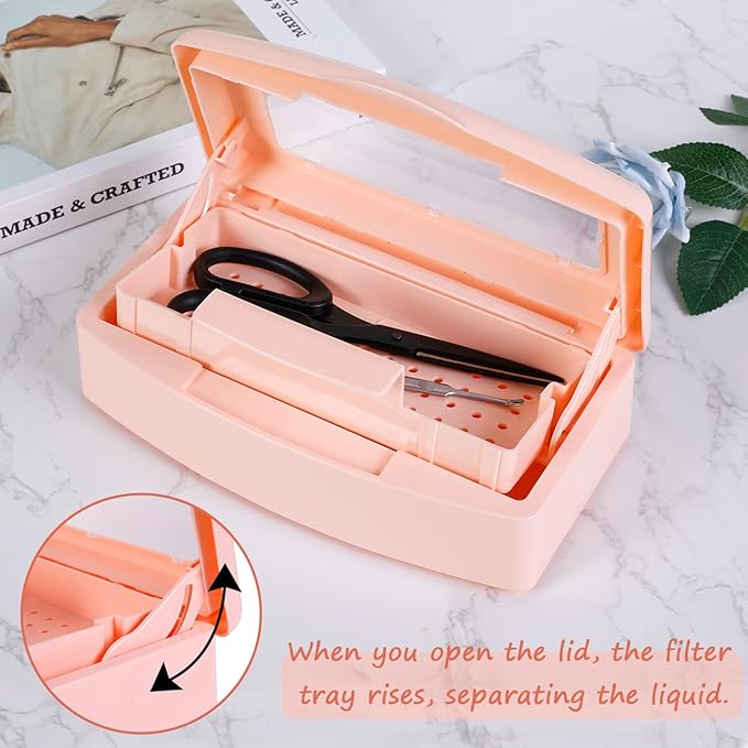 Gusnilo Sterilizer Box Nail Tool Barbicide Disinfectant Jar Plastic Disinfectant Container Suitable for Nail Tools Hair Salons Beauty Centers and Manicure and Nail Equipment(Orange)