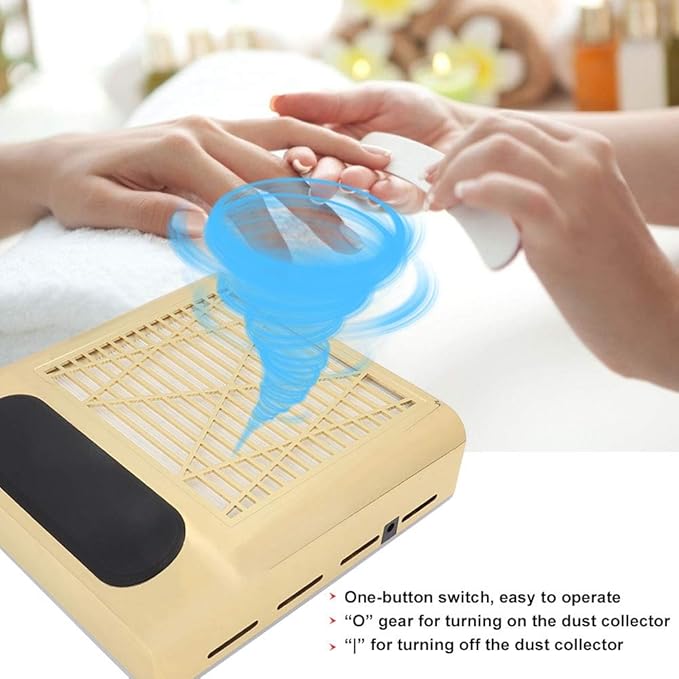 Nail Dust Collector Strong Suction Nail Art Vacuum Cleaner Manicure Tool 80W (Gold+US)
