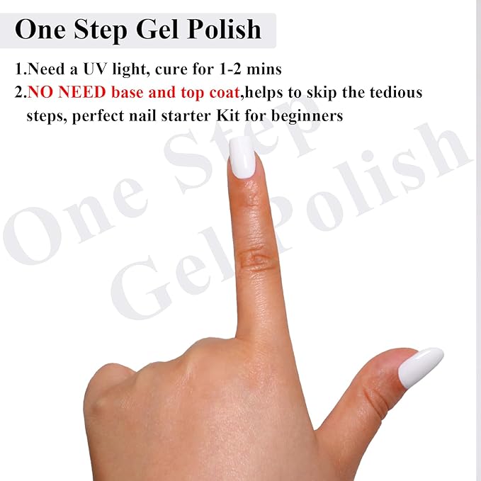 Imtiti White Gel Polish, One Step LED U V Gel Polish Nail Art Starter Manicure Salon for Women Girls 0.3 Fl Oz