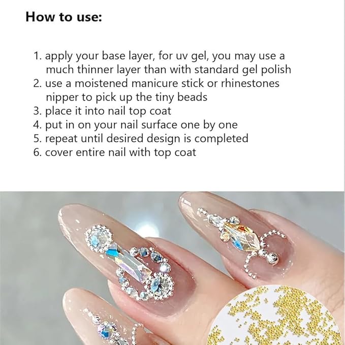 0.8mm Caviar Beads for Nails 6Sizes Mini Small Stainless Steel Beads Nails Art Decorations Gun Grey Rose Gold Caviar DIY Tool Nail Studs Accessories Gold Charms for Nails (Silver)