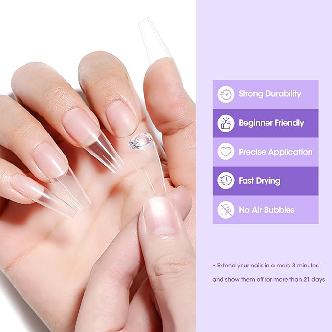 Gellen Solid Nail Glue Gel for False Nail Tips, Solid Gel Nail Glue for Press On Nails Strong for Acrylic Nails Home Salon Nail Art, UV LED Light Curing Needed - 15g