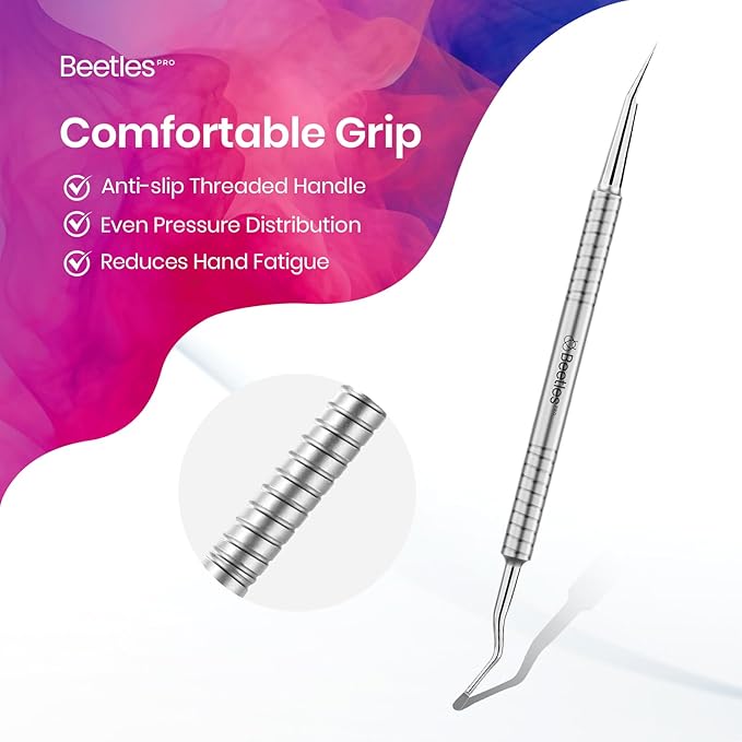 Dual-Ended Cuticle Pusher, Stainless Steel Pointed Tip (12mm) and Cuticle Scoop (14mm) for Precise Cuticle Care, Ergonomic Anti-Slip Handle, Professional Manicure Tool for Nail Care