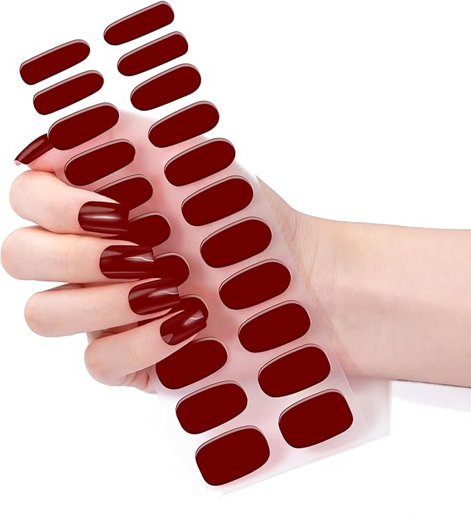 Nail Stickers, Gel Nail Strips with Manicure Tool Kit, 22 Pieces, Long Lasting, Chip Resistant, UV Free, Red