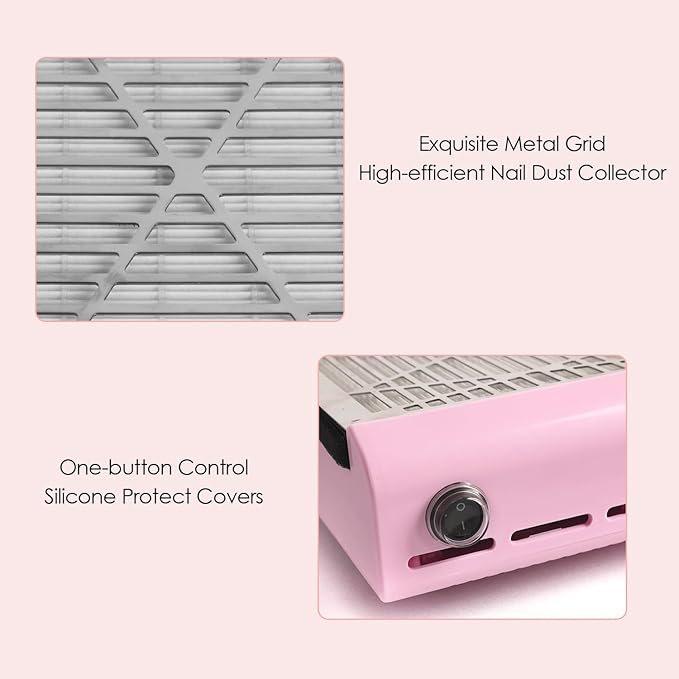 Nail Vacuum Dust Collector for Nails Pink Nail Dust Collector Vacuum, Nail Duster Collector Fan for Nails Dust Collector Acrylic Nails with a Brush for Manicure Salon