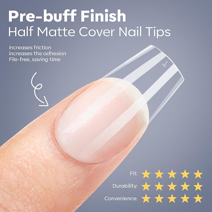 modelones Gel Nail Kit Short Coffin, Upgrade 510Pcs Fake Nails 15Sizes, 9-in-One Glue Prep Dehydrator & Mini U V Light Clipper, Pre-shaped Half Matte Press on Short Coffin Tips for DIY Salon