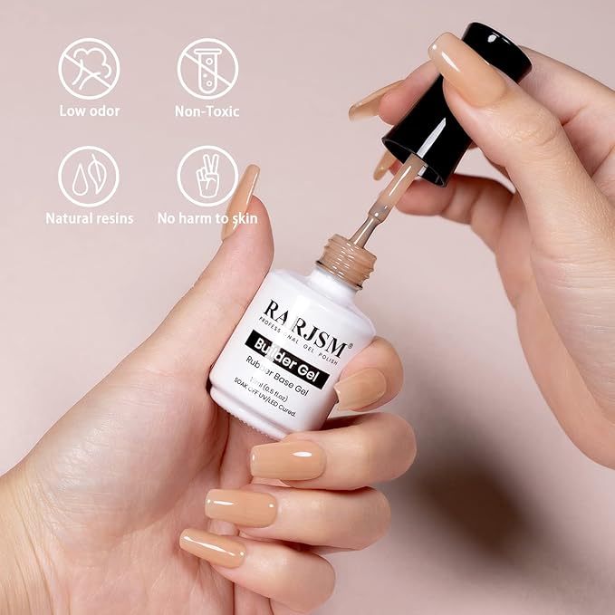 RARJSM Nude Rubber Base Gel Peach Apricot Pink Natural Color Extend Sheer Jelly Rubber Base Coat Gel Nail Polish Gel Builder 15ml Soak Off LED UV Curing Requires Salon Home DIY Use French Manicure