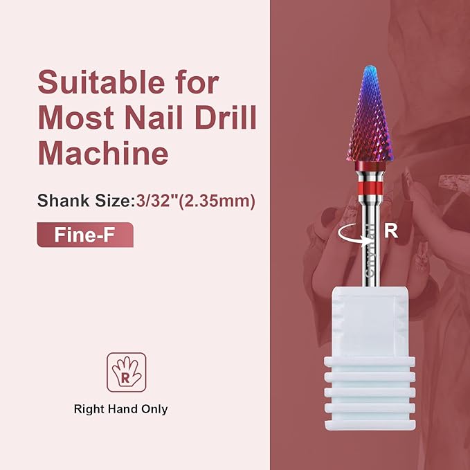 3/32" 2PCS Clean Umberllas Bits Fine Grit Carbide Cuticle Cleaner Bit for Electric Nail Drills – Professional Manicure Tool for Nail Salons and Home Use (F Grit. Purple)