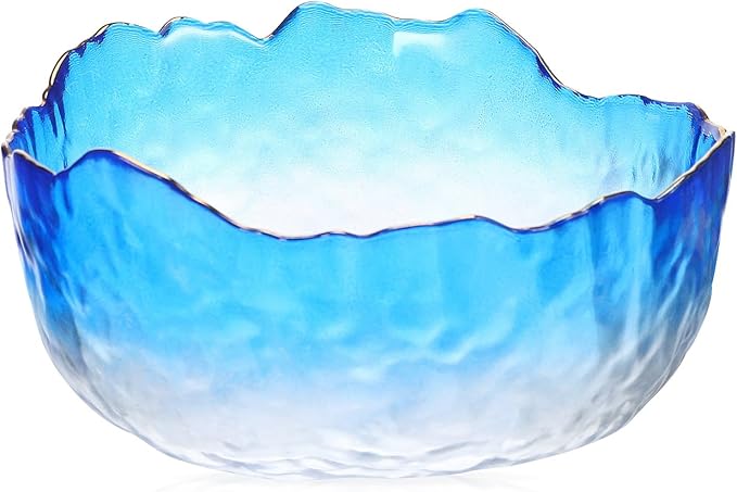 Glass Manicure Soaking Bowl Nail Soak off Bowl 9 Inch Pedicure Salon Bath Nail Remover for Fingernail Toenail Caring Polish Removal, Blue
