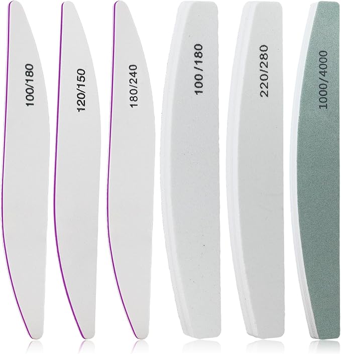 6 PCS Nail File Buffer Set for File/Buffer/Shine, Nail Files Kit for Natural Acrylic Nail, Emery Boards for Thick Nails, 100/120/150/180/220/240/280/1000/4000 Grit for Salon and Home