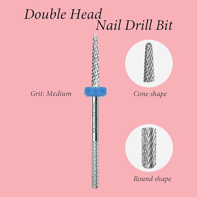Nail Drill Bit Double Heads Cuticle Nail Drill Bit 3/32" Professional Tungsten Carbide Nail Bit,Safety for Nail Prepare,Dead Skin Cleaner,Manicure Pedicure Nail Supplies Home Salon,Medium