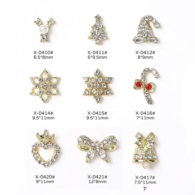 18Pcs Christmas Nail Art Charms Metallic Silver Nail Charms Shiny Snowflake Heart Christmas hat Trees Nail Rhinestones Bling Cute Crystal Nail Gems Winter Glitter Snowflake Nail Supplies for Women DIY