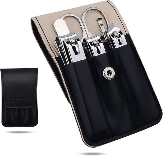 Nail Clippers Set, 6 Pcs Toenail Clippers Stainless Steel Fingernail Clippers Manicure Set with Leather Case, Idea Gift for Men Women Mom Dad Christmas Birthday, Black