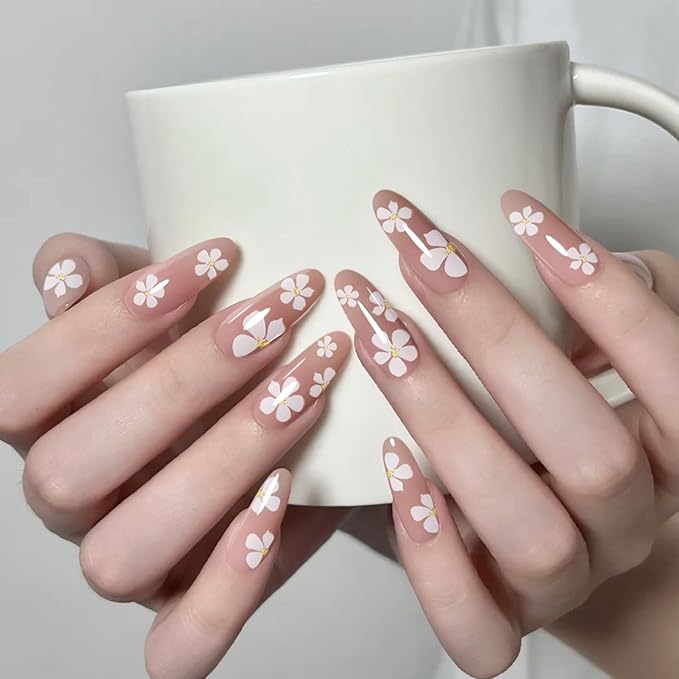 Flower Nail Art Stickers Decals, 3D Self-Adhesive White Flower Nail Design, Cherry Blossoms Nails Art Decoration for DIY Decoration Stencil Tools