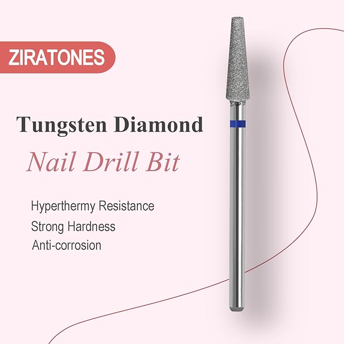 Diamond Safety Nail Drill Bits Round Top Tapered Electric Nail Drill File Cuticle Cleaner Tool for Acrylic Nails Rotary Nail Drill Machine Manicure Pedicure Polishing (Medium)