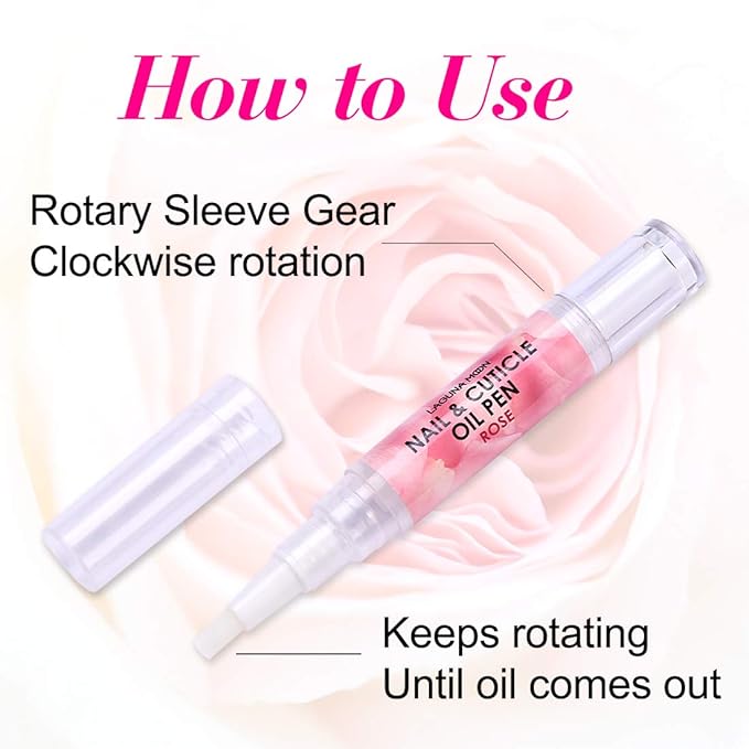 Cuticle Oil Pen for Nail - Lagunamoon Nail Oil for Nail Care & Nail Growth - Nourish, Soothe & Moisturize Damaged Nails - Rose, 5 ml