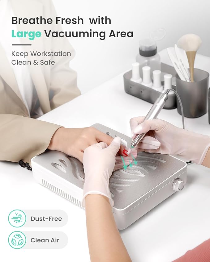 Nail Dust Collector Powerful,Professional Nail Vacuum Dust Collector with Reusable Filter for Acrylic Nail Polishing & Manicure at Nail Salon & Home,4000RPM High Speed Vacuum Suction Fan,Dual Voltage