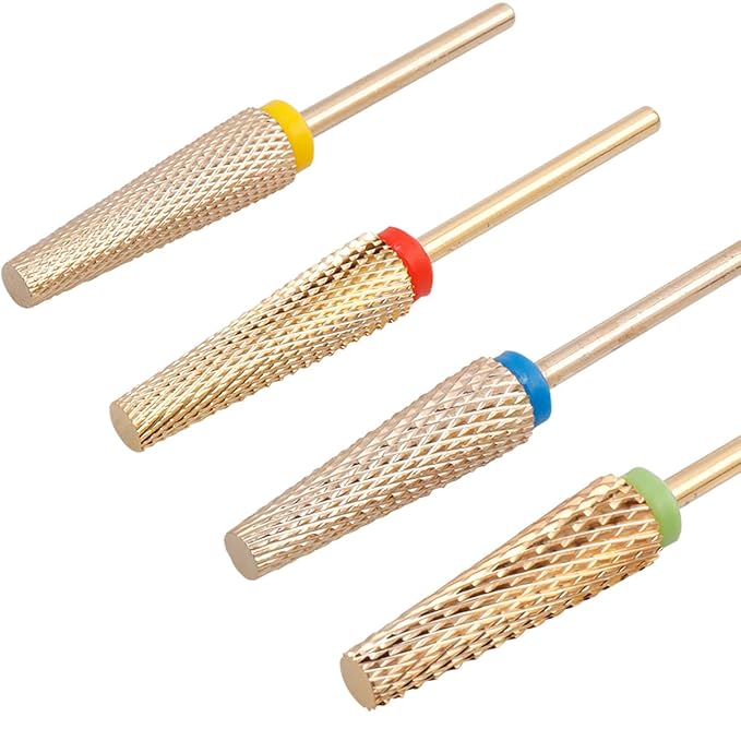 Wolfride 4Pcs 5 in 1 Professional Nail Drill Bit Set - Super Long 3/32" Carbide Tungsten Electric Nail File Bits for Manicure, Pedicure, Cuticle, Gel Polishing & Acrylic Nails M, C, F, XF