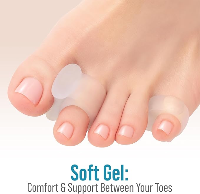 5 STARS UNITED Toe Spacers for Men & Women – 4 Big and 2 Pinky Gel Separators for Overlapping & Curled Toes, Bunions, Alignment - Diabetic Foot Care, Silicone Spreader, Corrector & Straightener, Clear
