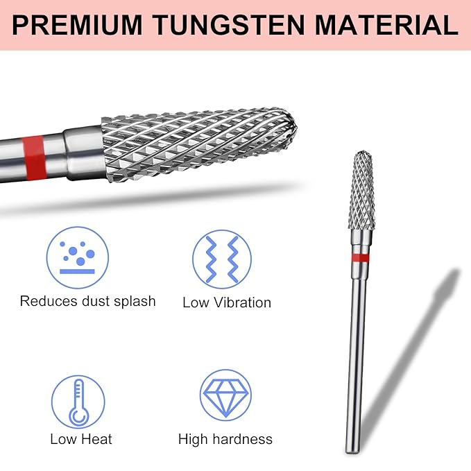 Tapered Nail Drill Bits,Cone Shape Tungsten Carbide Electronic Nail Drill Bit for Acrylic Gel Nails Dual Nail Form Remove,3/32 Inch Nail Bit for E-File Nail Drill(Fine)