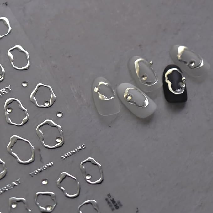 2 Sheets 5D Nail Stickers Gold Silvery Nail Decals Hollow with Rhinestones Nail Design Stickers Embossed Self-Adhesive Manicure DIY Accessories for Women