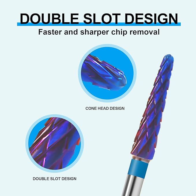 3/32" Small Cone Clean Medium Grit Carbide Cuticle Cleaner Bit for Electric Nail Drills – Professional Manicure Tool for Nail Salons and Home Use (M Grit. Purple)