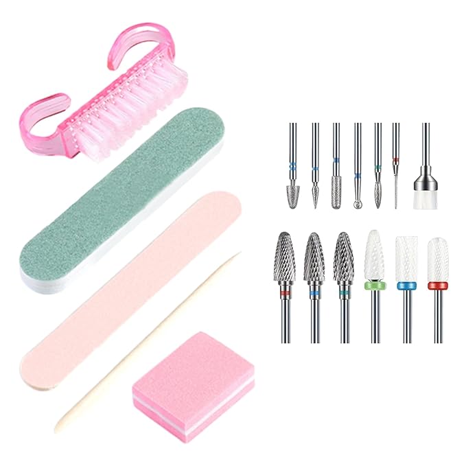 13Pcs Nail Drill Bits Set with 5 Manicure Tools, Drill-Bits for Nails, 3/32'' Professional Nail-Bits for Nail Drill Efile(COLOR:As shown)