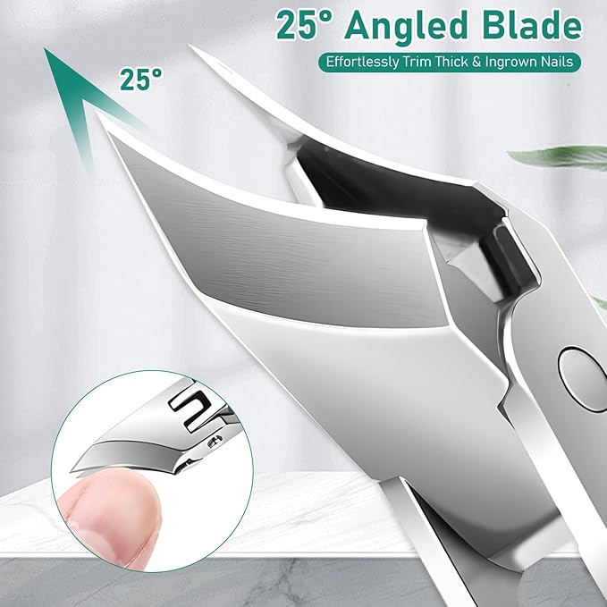Eagle Beak Beveled Nail Clippers, 3Pcs Wide Jaw Opening Anti-Splash Slanted Nail Clipper, Long Handle Wide Jaw Opening Anti-Splash Slanted Edge Nail Clipper for Thick Nails,Seniors&Ingrown Care(Green)