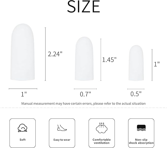 6 Pairs Silicone Toe Caps Hammer Toes Covers Flexible Stop Toe Pain Toe Guards Soft Toe Protectors for Women Men Toe Sleeves for Corns Blisters Calluses