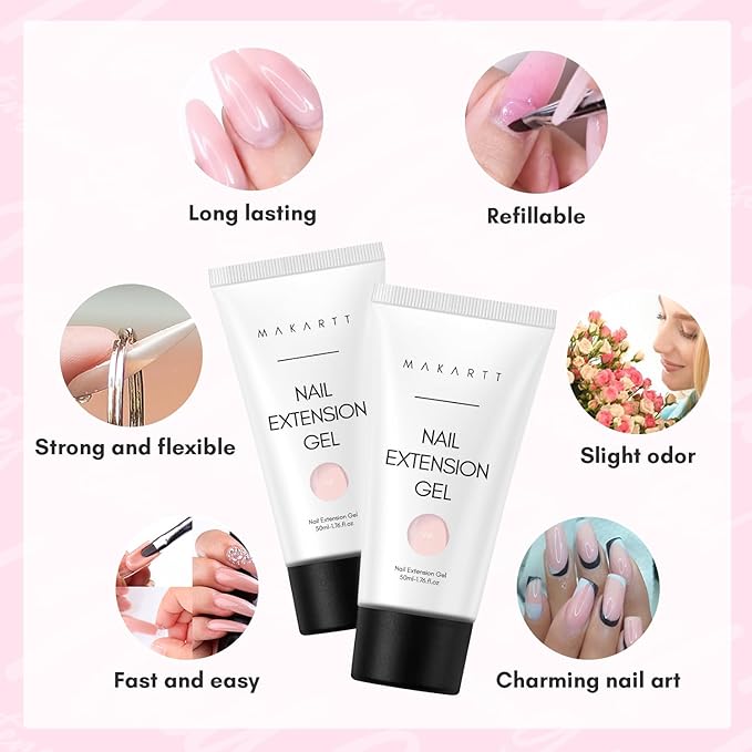 Makartt Poly Nail Gel: 50ML Strong Builder for Nails, Rose Nude Pink Color for Extension, Multifunctional Strengthener Hard Gels, Long-Lasting, Easy-to-go Manicure Supplies for DIY at Home Salon-VIP