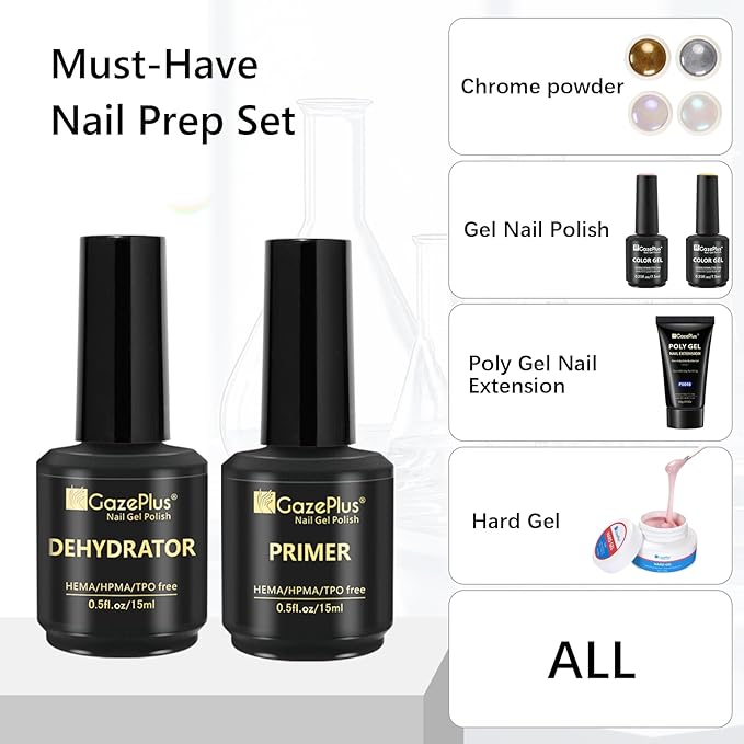 Nail Dehydrator and Primer Set, 15ML Acid-Free Natural Nail Dehydrator & Nail Primer Professional and Long-lasting for Christmas Gift Nail Art Polish Acrylic Gel Extension and Powders