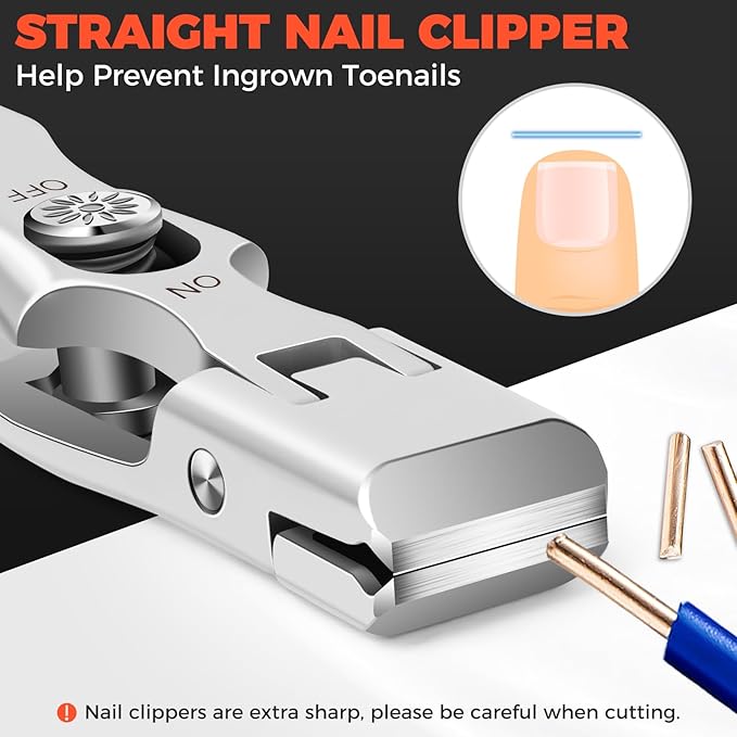 Toenail Clippers for Ingrown Thick Toenails, Large Toe Nail Clippers for Men with Catcher, Heavy Duty Straight Nail Clippers for Seniors with Long Handle & Safety Lock