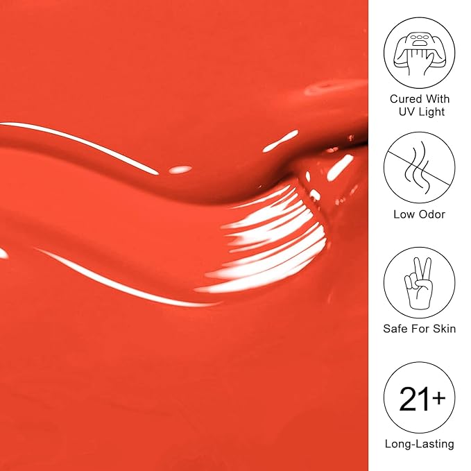 Imtiti Orange Gel Nail Polish, Orange Gel Polish High Gloss Soak Off UV LED Spring Summer Art Manicure Salon DIY Design 10ML