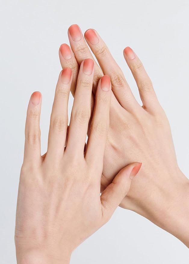 ohora Semi Cured Gel Nail Strips (N Apricot Sorbet) - Peach, Matte, Works with Any UV/LED Lamps, Salon-Quality, Long Lasting, Easy to Apply & Remove - Includes 2 Prep Pads, Nail File & Wooden Stick