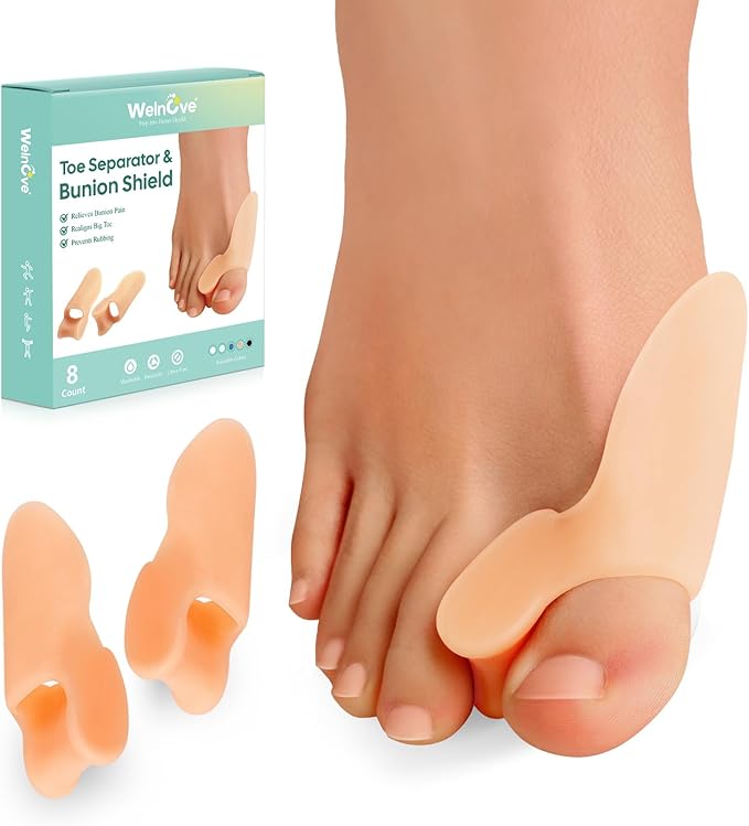 Welnove Bunion Cushion Protector, 8 Pack Bunion Corrector Pads with Separator for Big Toe, Gel Shield for Foot Pain Relief, Calluses, Relieve Foot Pain from Friction(Beige)