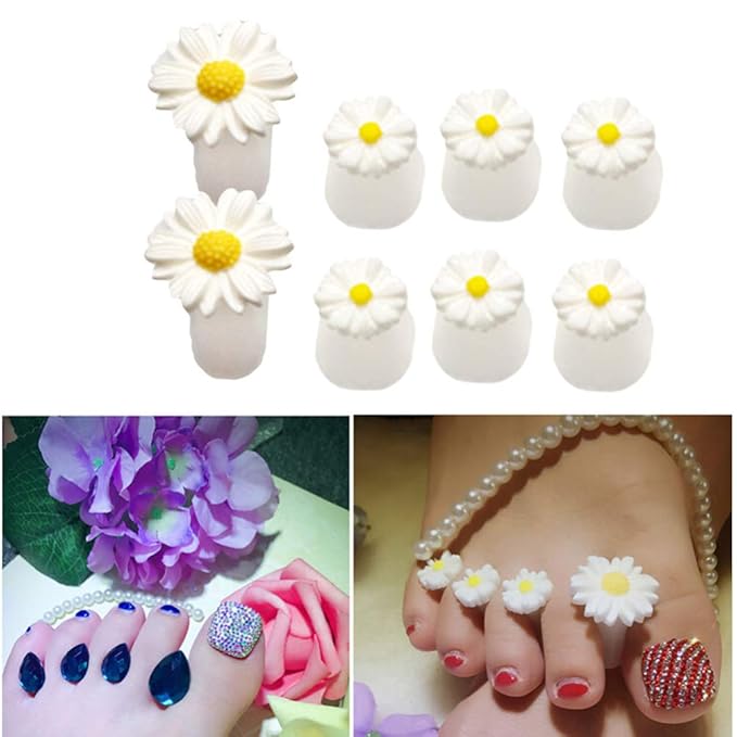 Uonlytech 8Pcs Silicone Toe Separators, Daisy Flower Toe Separators Gel Foot Toe Spacers Separators Bunion Corrector for Pedicures Nail Polish Salon, White