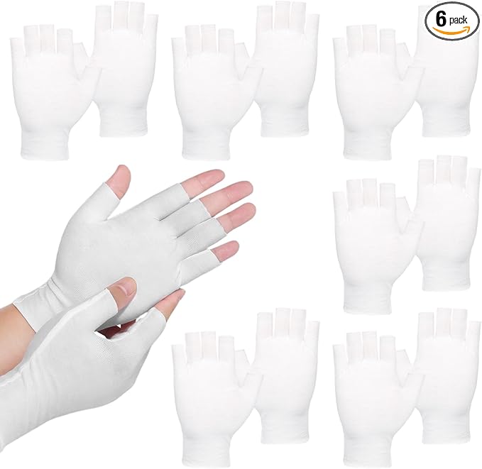 6 Pairs of Cotton Gloves for Dry Hands Sleeping, White Cotton Fingerless Moisturizing Gloves for Women, Fingerless Touchscreen Design for Sleeping Eczema Spa Treatment Overnight Hydration Unisex