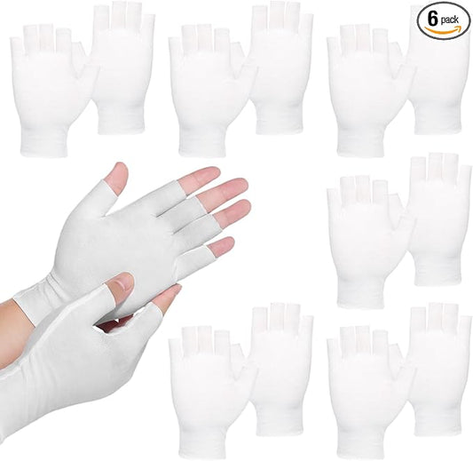 6 Pairs of Cotton Gloves for Dry Hands Sleeping, White Cotton Fingerless Moisturizing Gloves for Women, Fingerless Touchscreen Design for Sleeping Eczema Spa Treatment Overnight Hydration Unisex