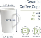 2 Pack 12 OZ Ceramic Coffee Cup Simple Pure White Ceramic Cup | Plain Large - Image 2