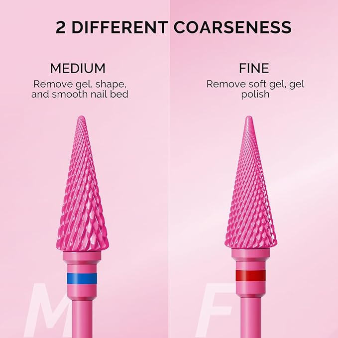 MelodySusie Professional Tapered Nib Nail Drill Bit, 3/32'' Carbide Tungsten Multi-function Bit, Suitable for Manicure Pedicure Cuticle Gel Polishing, Technicians Bit, Series Bit-M, Pink Blossom, F