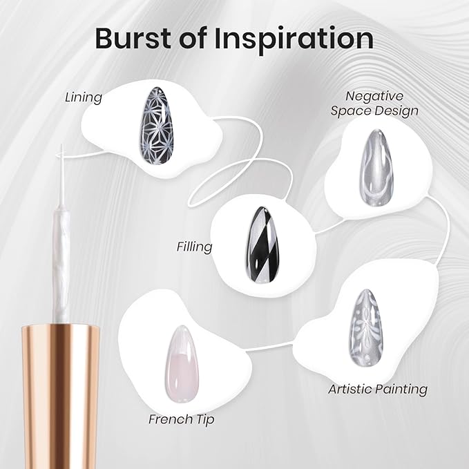 Beetles White Liner Gel Polish, 7ml Pearl White Gel Liner Nail Art Pearlescent Silver Shell Glitter Swirl Effect Pearl Nail Polish Soak Off UV LED Nail Art Design Gifts for Women