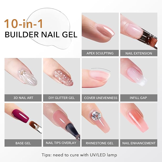 3Pcs 15ml Builder Nail Gel with Base and No Wipe Top Coat Set 10-in-1 Clear Builder Gel With Top and Base Coat Shine Finish and Long Lasting for Christmas Gift Nail Extension Strengthener