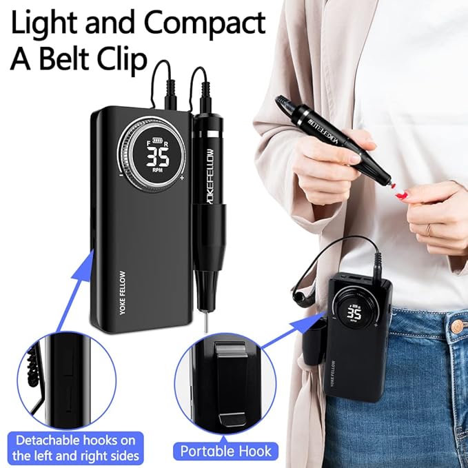 YOKE FELLOW Electric Nail Drill Machine – Professional Nail File with 12 Drill Bits for Nails 35000RPM Portable Nail Drills for Acrylic Nail Tools for Manicure Pedicure