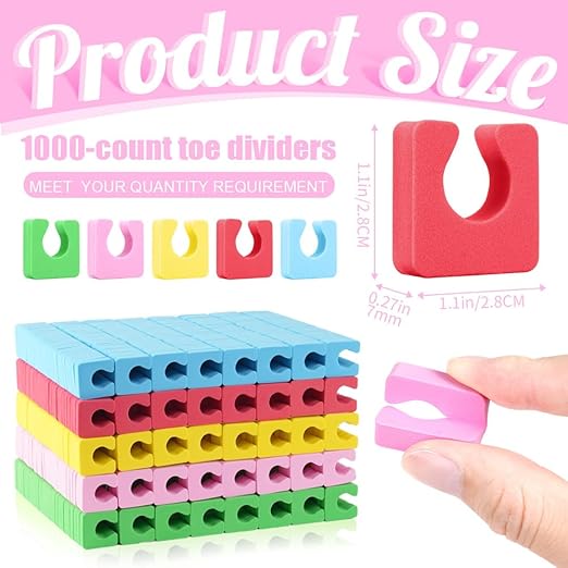 1000 Pcs Toe Separators for Women Pedicure, Reusable Sponge Toe Separators for Pedicure, Soft Foam Toe Dividers for Nail Polish