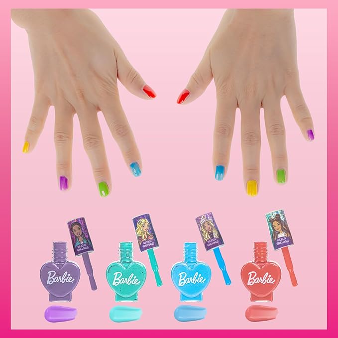 Townley Girl Barbie Movie 18 Piece Set Kids Water-Based Nail Polish Set, Includes Nail Polish, Nail Gems, Nail File for Age 3+, Parties Birthday
