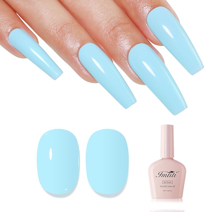 Imtiti Pastel Gel Nail Polish, Pastel Blue Gel Polish High Gloss Soak Off UV LED Nail Gel Polish Spring Summer Art Manicure Salon DIY Design 10ML