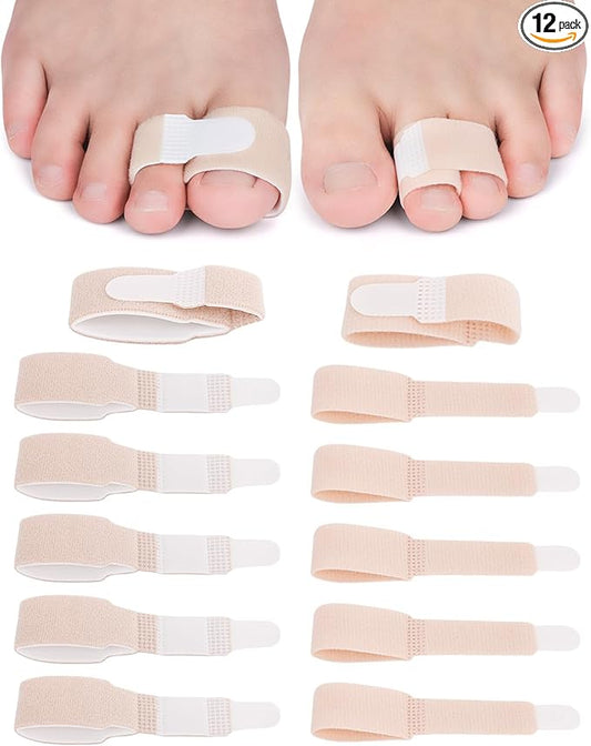 12 Pack Fabric Hammer Toe Corrector, Reusable Broken Toe Protectors Buddy Taped Wraps, Hammertoe Straightener, Toe Splint for Broken Toe, Crooked Toes, Bent Toes