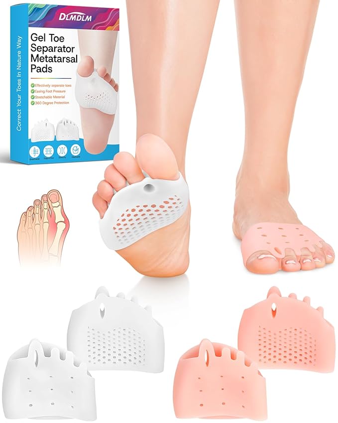 2 Pairs Silicone Toe Separators for Women and Men, Metatarsal Bunion Corrector Cushion, Soft And Breathable Toes Spacers for Foot Pain Relief (1*White+1*Skin)