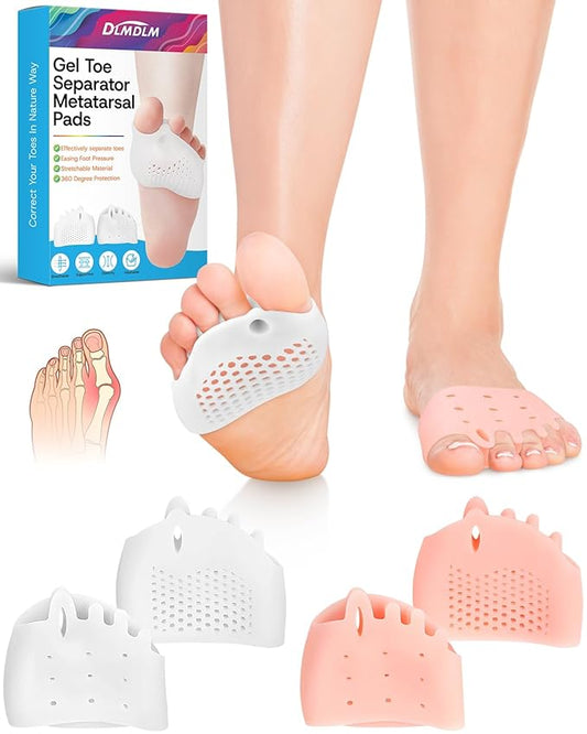 2 Pairs Silicone Toe Separators for Women and Men, Metatarsal Bunion Corrector Cushion, Soft And Breathable Toes Spacers for Foot Pain Relief (1*White+1*Skin)