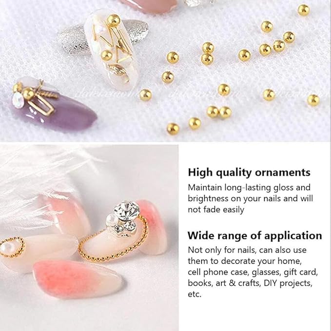 0.8mm Caviar Beads for Nails 6 Sizes Mini Small Stainless Steel Beads Nails Art Decorations Gun Grey Silver Charm 2mm Gold Chain DIY Tool Nail Studs Accessories Black Charms for Nails (Black)
