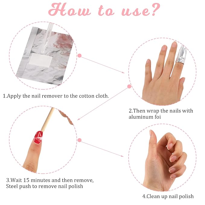 100 Pcs Gel Nail Polish Remover, Gel Nail Foil Wraps Soak Off Foils Cotton Pads